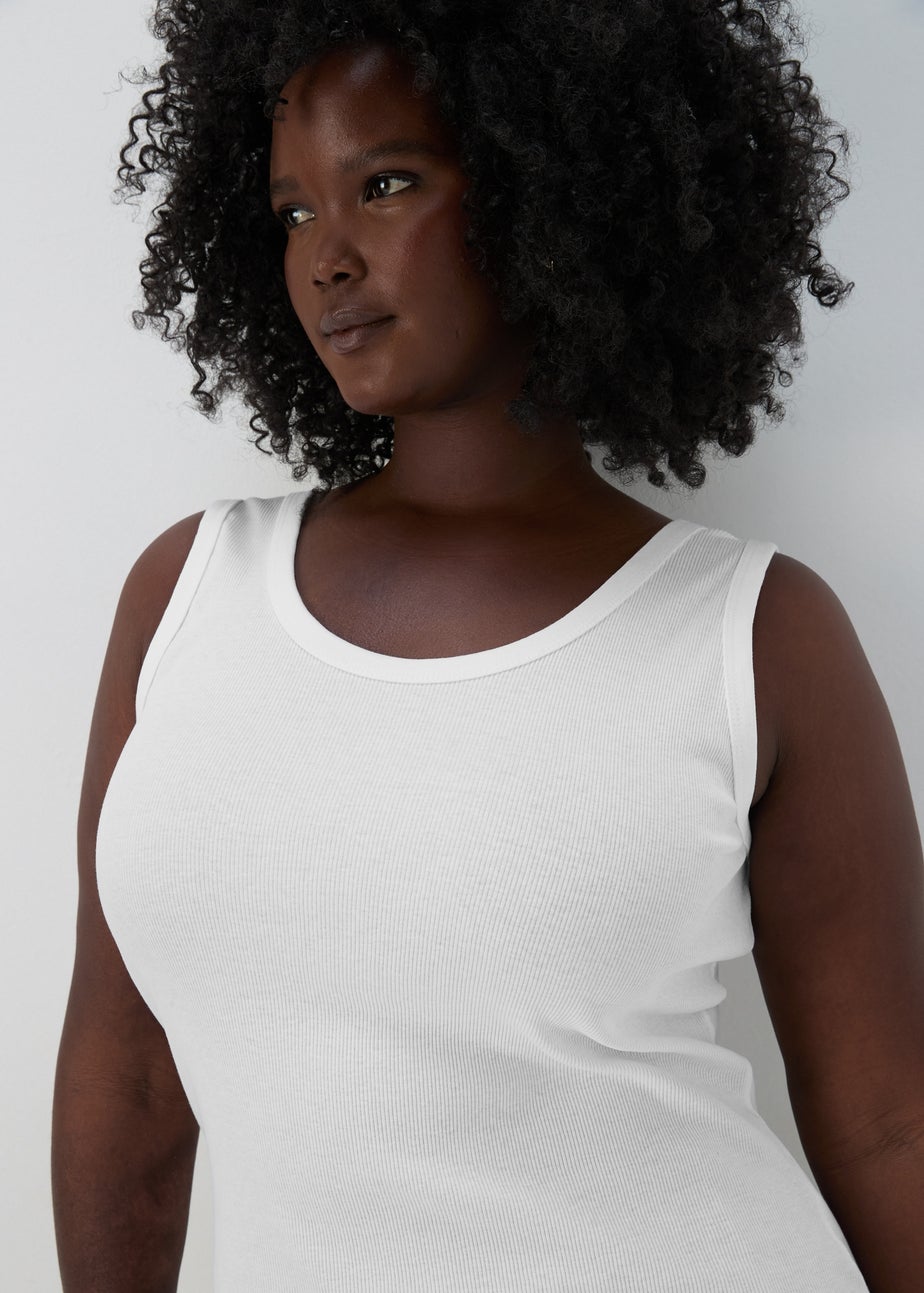 White Ribbed Jersey Scoop Neck Vest