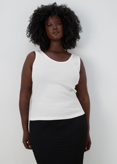 White Ribbed Jersey Scoop Neck Vest