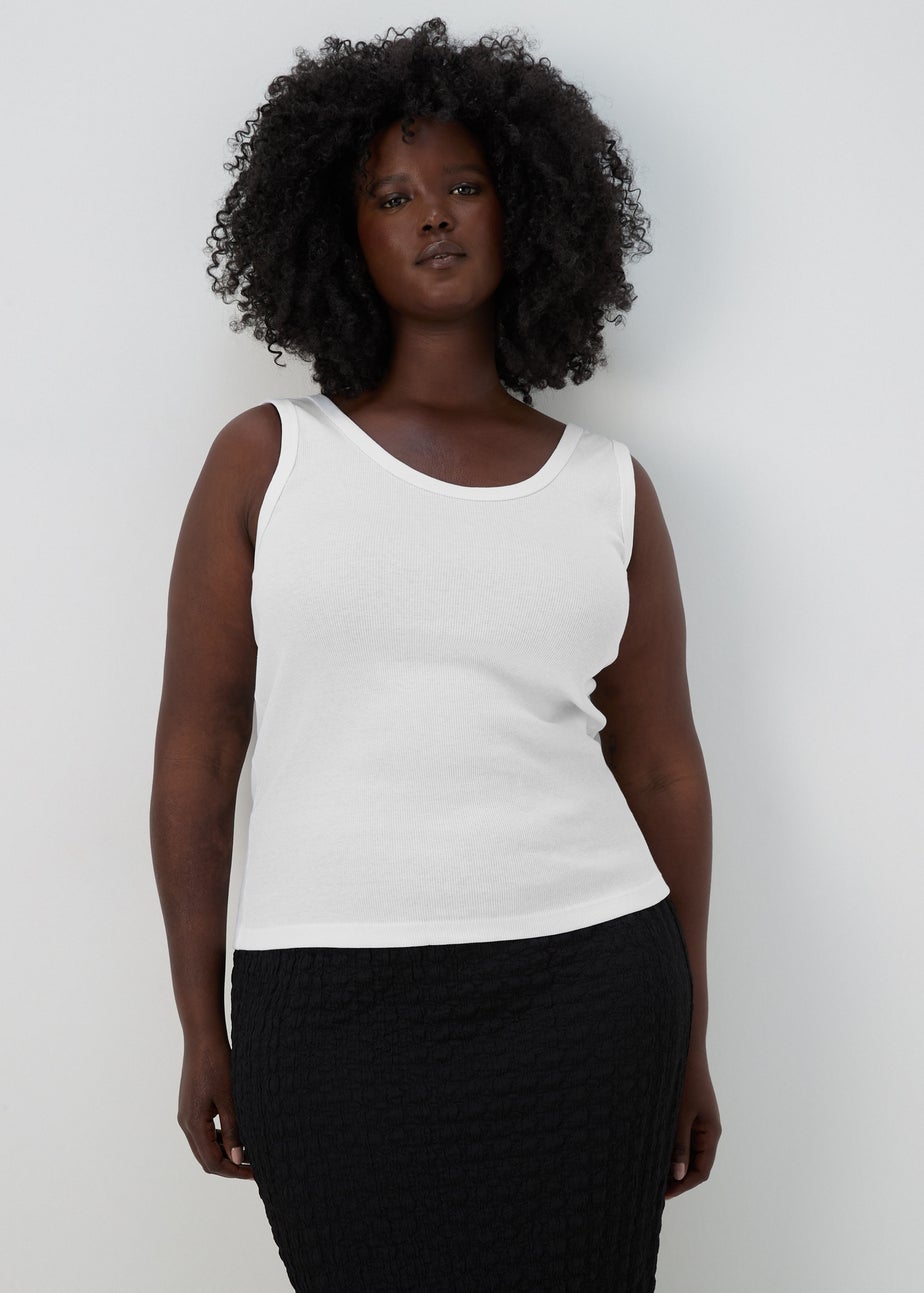 White Ribbed Jersey Scoop Neck Vest