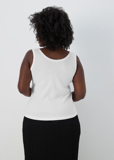 White Ribbed Jersey Scoop Neck Vest