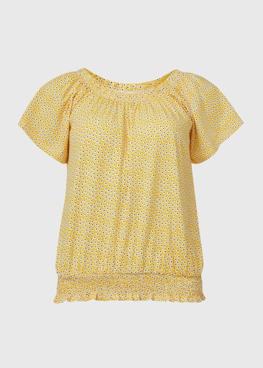 Yellow White Daisy Print Gypsy Top