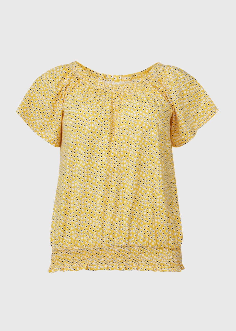 Yellow White Daisy Print Gypsy Top
