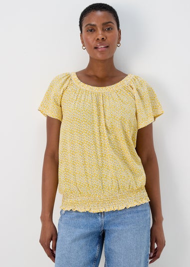 Yellow White Daisy Print Gypsy Top