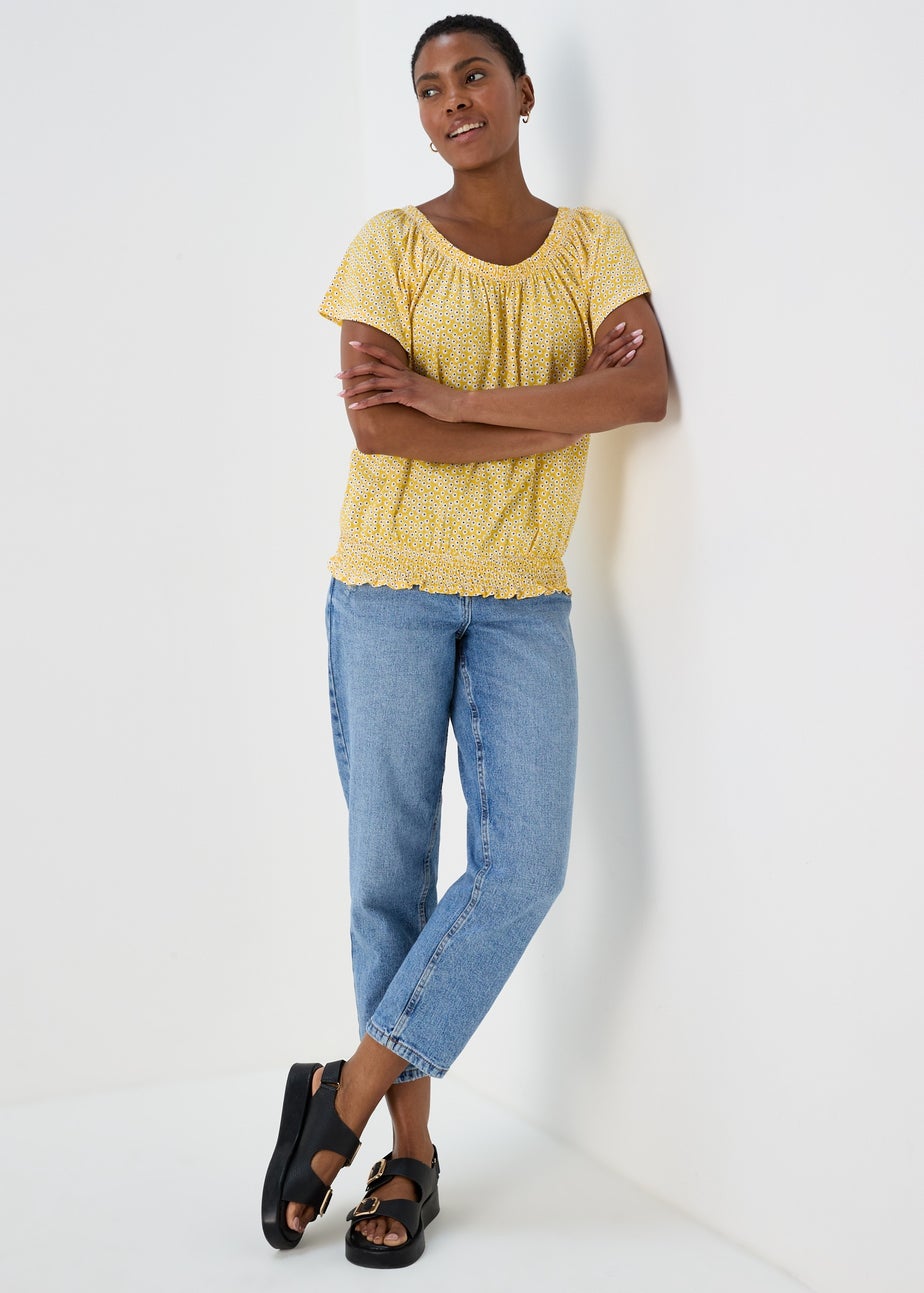 Yellow White Daisy Print Gypsy Top