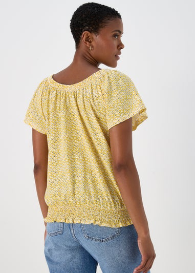 Yellow White Daisy Print Gypsy Top