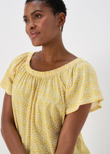 Yellow White Daisy Print Gypsy Top