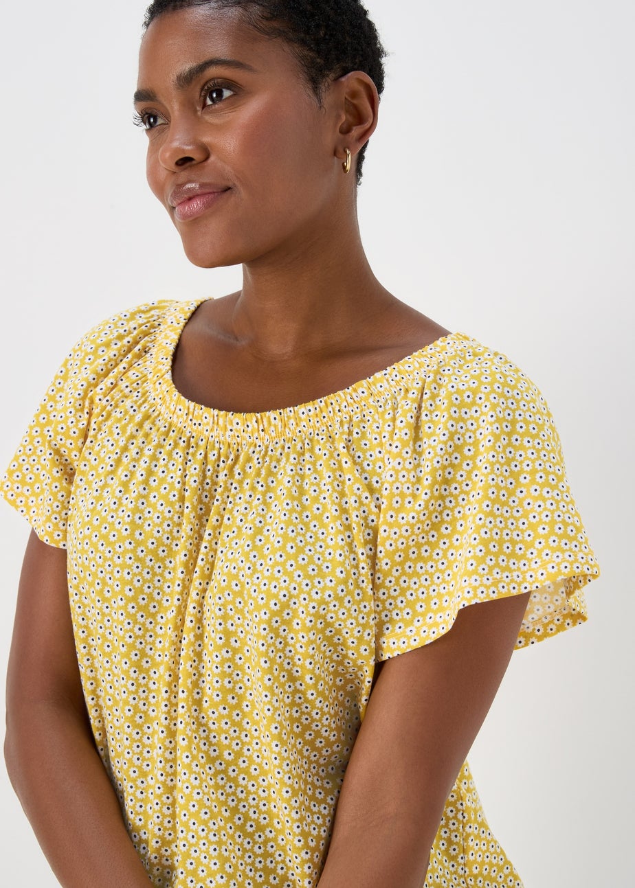 Yellow White Daisy Print Gypsy Top