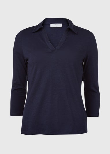 Papaya Navy 3/4 Sleeve Polo Top