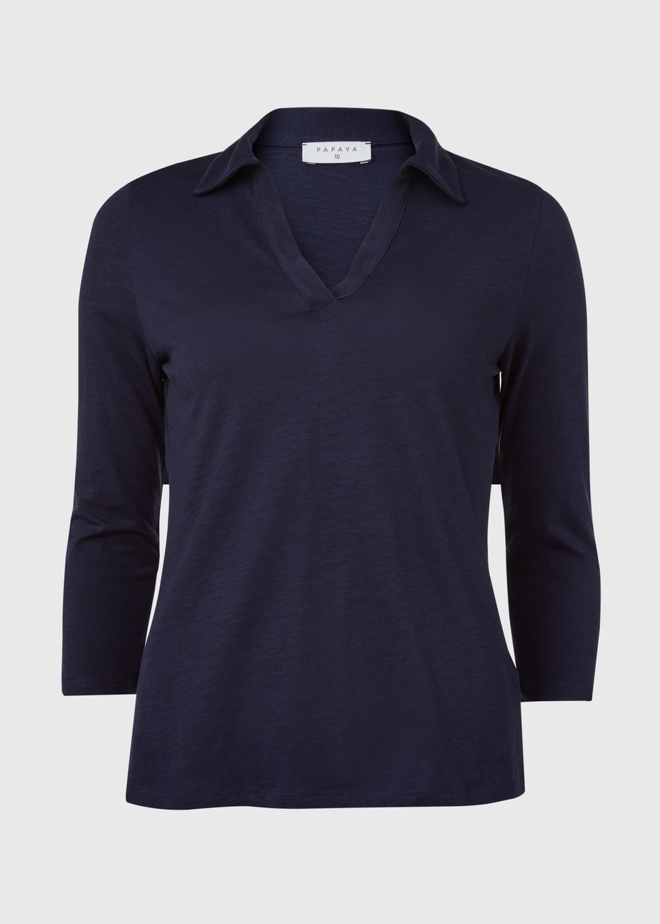 Papaya Navy 3/4 Sleeve Polo Top