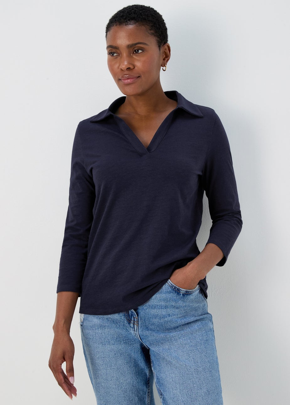 Papaya Navy 3/4 Sleeve Polo Top