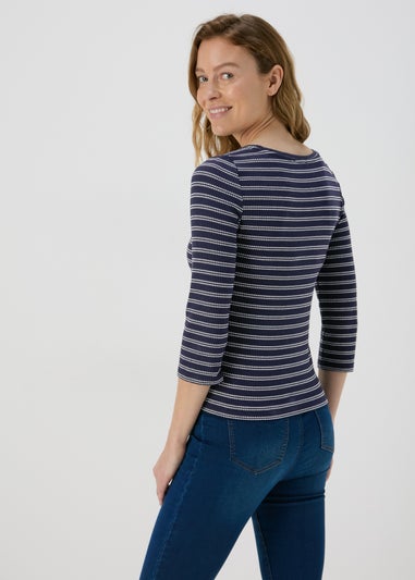 Navy 3/4 Sleeve Stripe T-Shirt