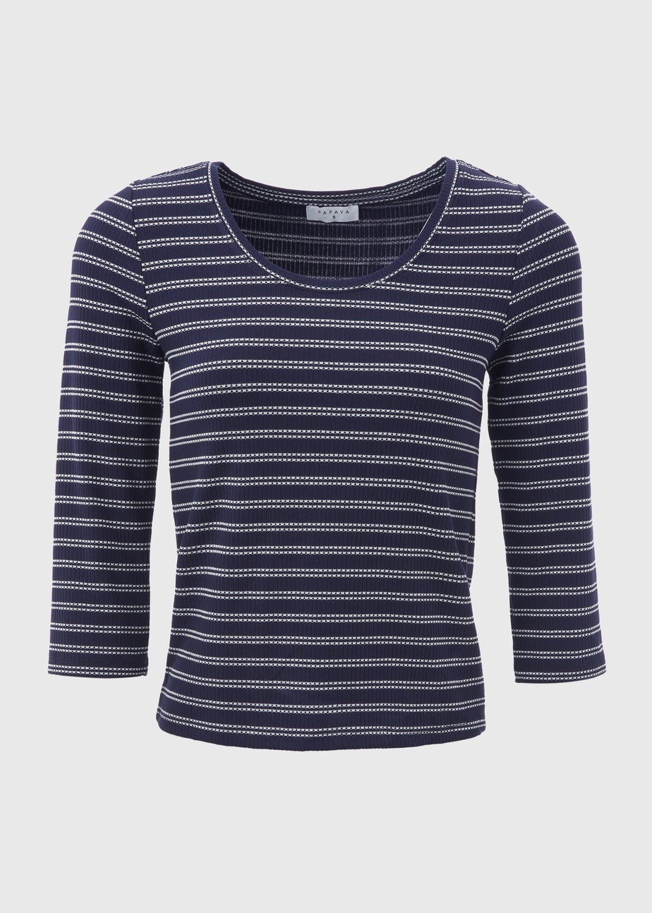 Navy 3/4 Sleeve Stripe T-Shirt