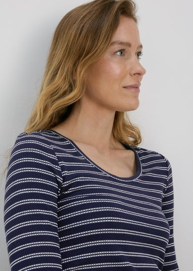 Navy 3/4 Sleeve Stripe T-Shirt