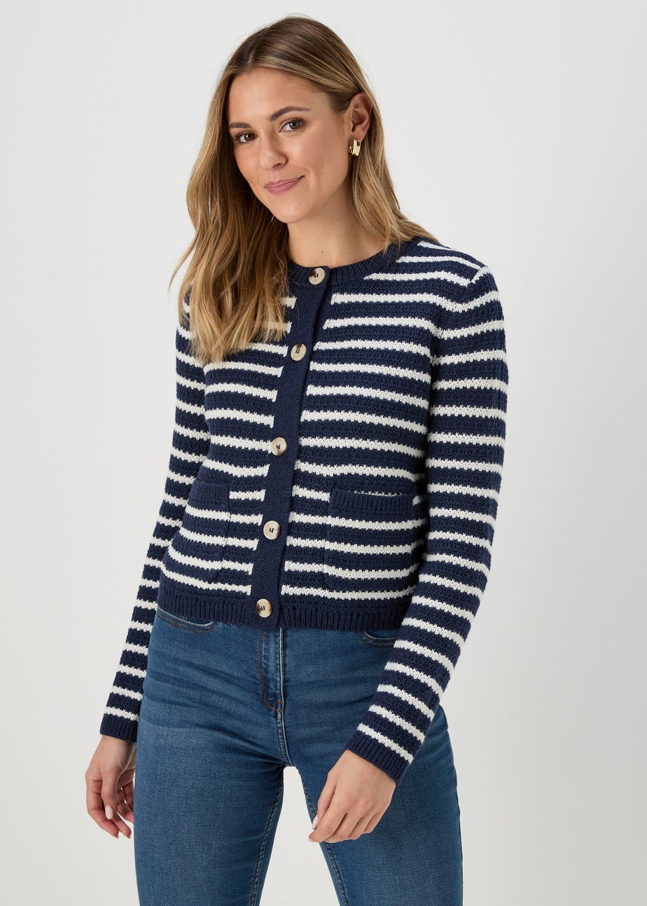 Navy Stripe Button Cardigan