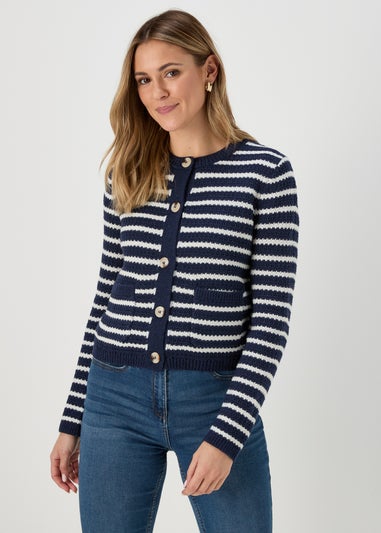 Navy Stripe Button Cardigan