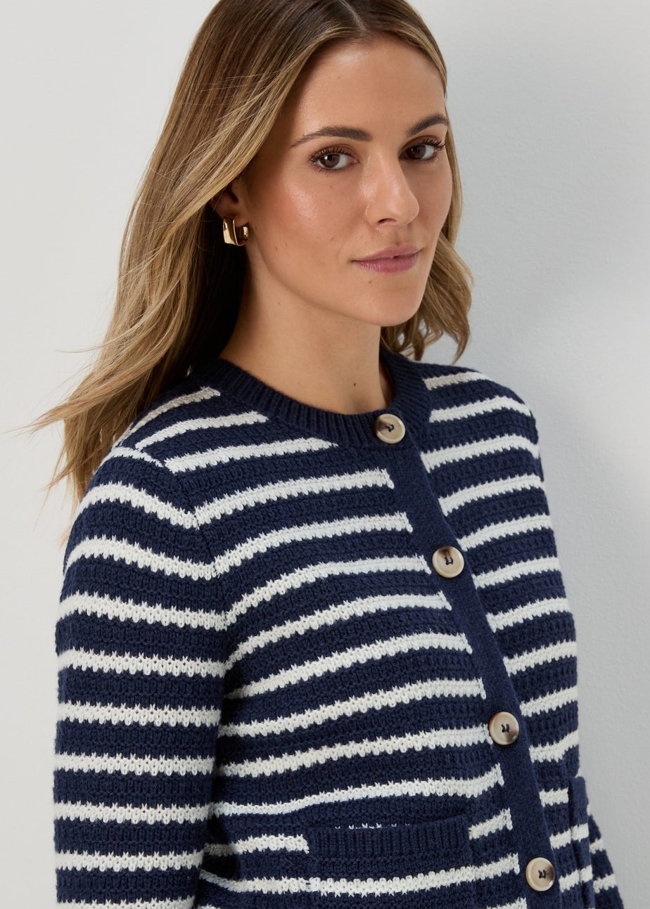 Navy Stripe Button Cardigan