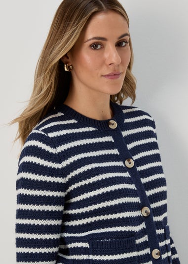 Navy Stripe Button Cardigan