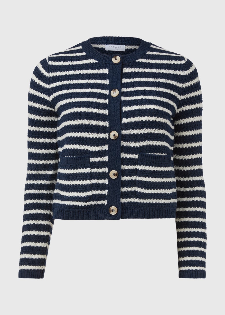Navy Stripe Button Cardigan
