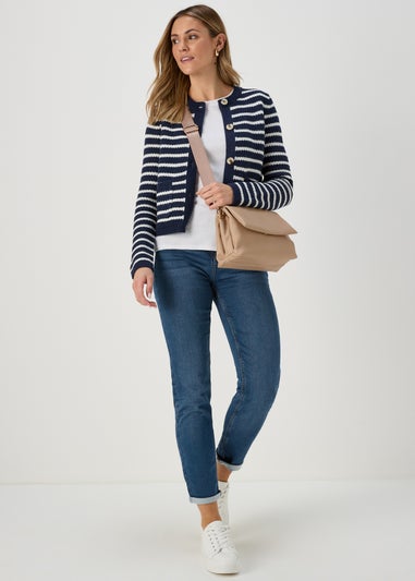 Navy Stripe Button Cardigan
