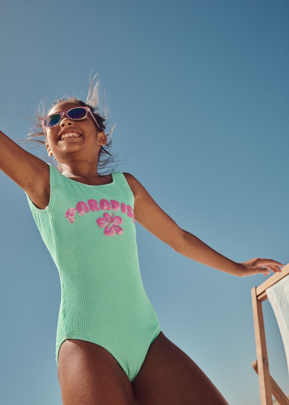 Girls Green Paradise Textured Swimsuit (6-14yrs)