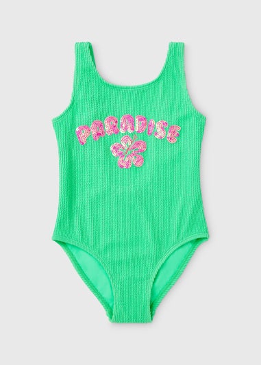 Girls Green Paradise Textured Swimsuit (6-14yrs)
