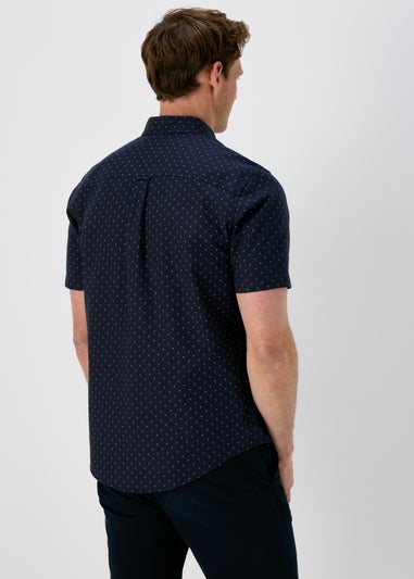 Navy Print Oxford Short Sleeve Shirt