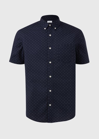 Navy Print Oxford Short Sleeve Shirt