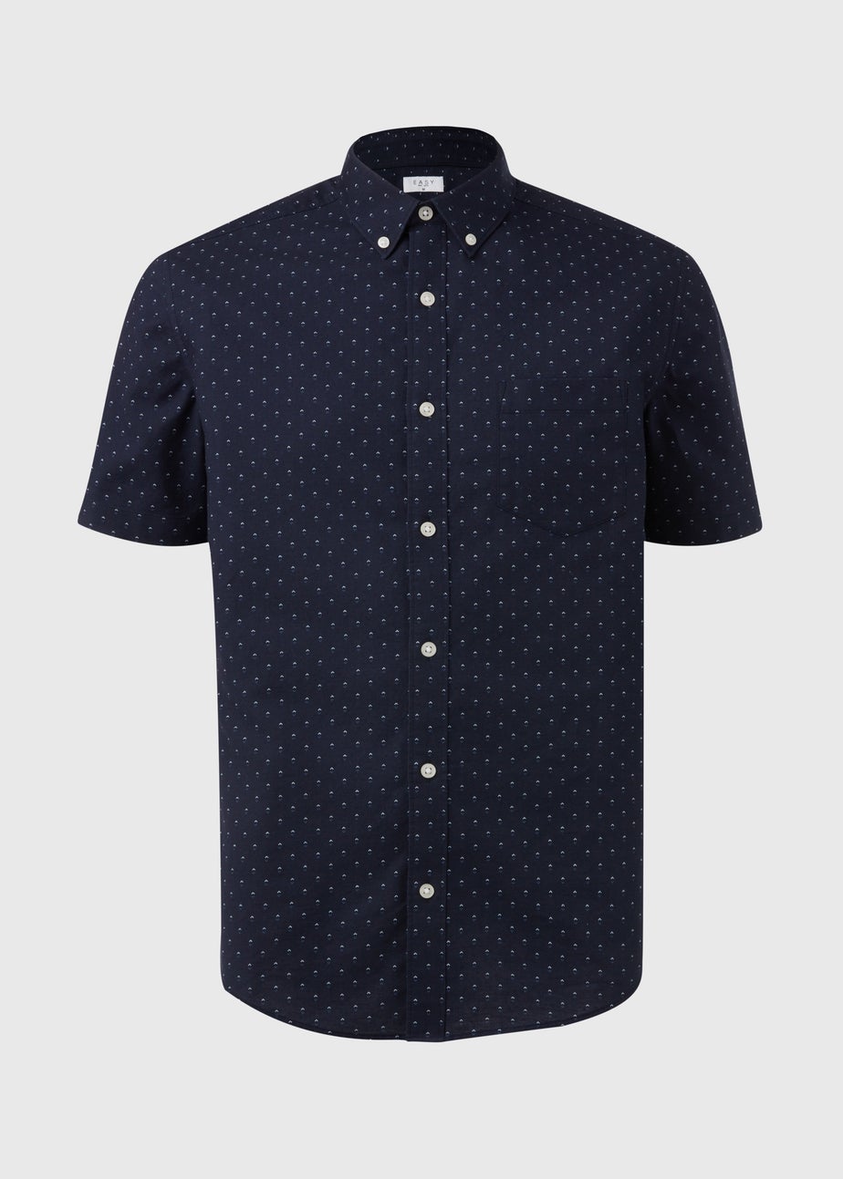 Navy Print Oxford Short Sleeve Shirt