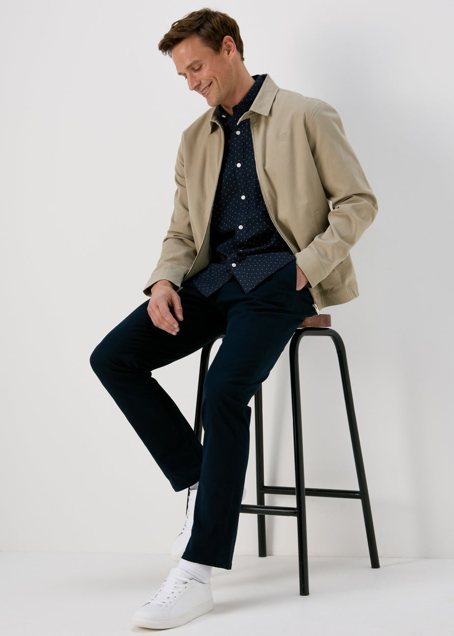 Navy Print Oxford Short Sleeve Shirt