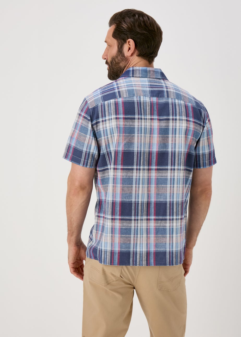 Lincoln Multicolour Blue Check Revere Linen Shirt
