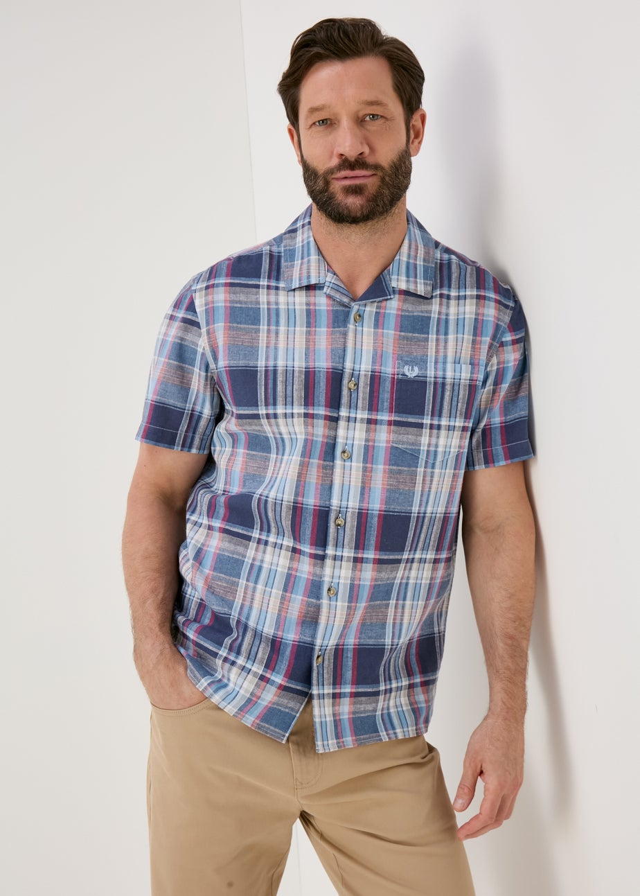 Lincoln Multicolour Blue Check Revere Linen Shirt
