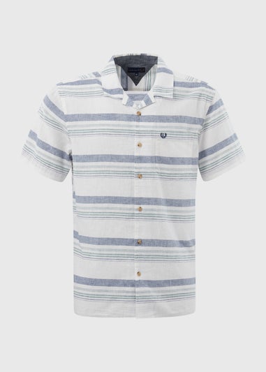 White Linen Horizontal Stripe Revere Shirt