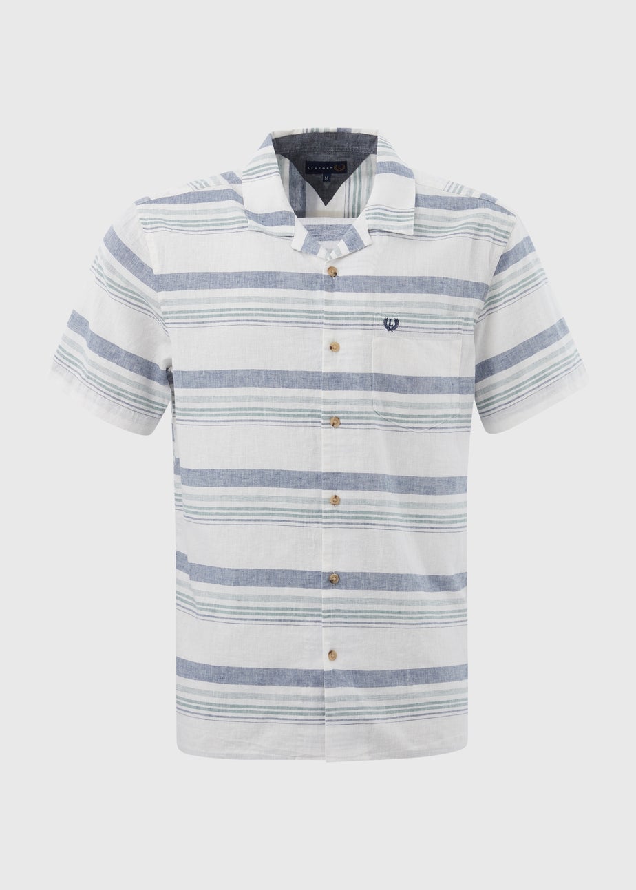 White Linen Horizontal Stripe Revere Shirt