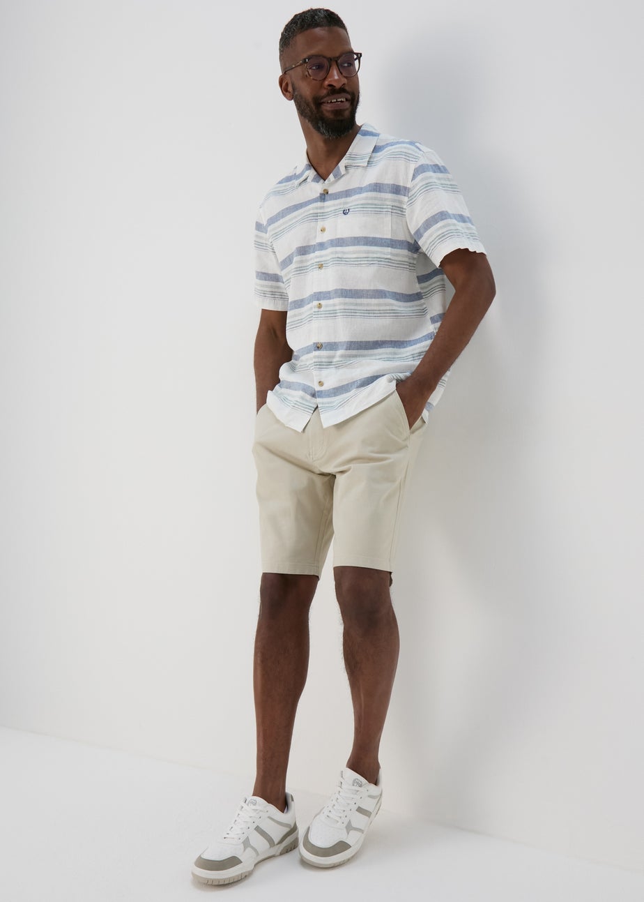 White Linen Horizontal Stripe Revere Shirt