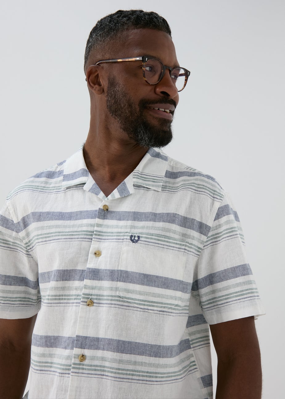 White Linen Horizontal Stripe Revere Shirt