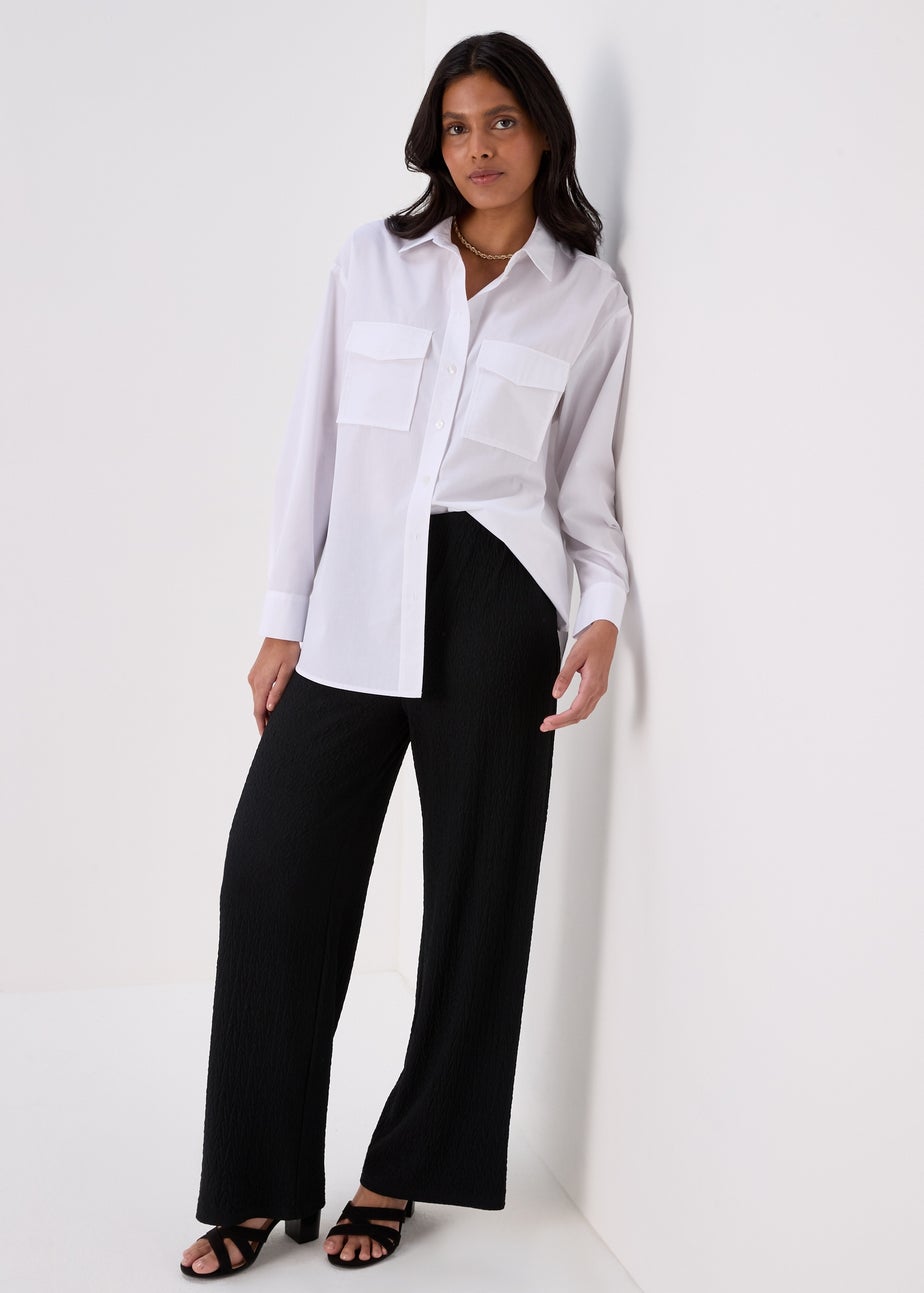 Black Wide Leg Textured Co-Ord Trousers