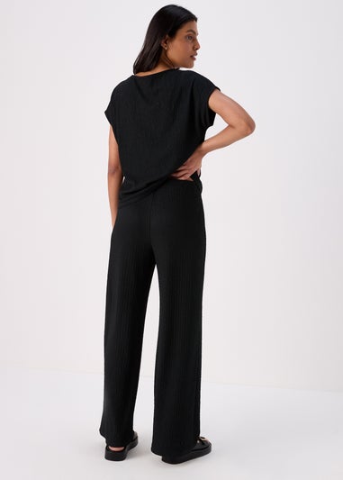 Black Wide Leg Textured Co-Ord Trousers