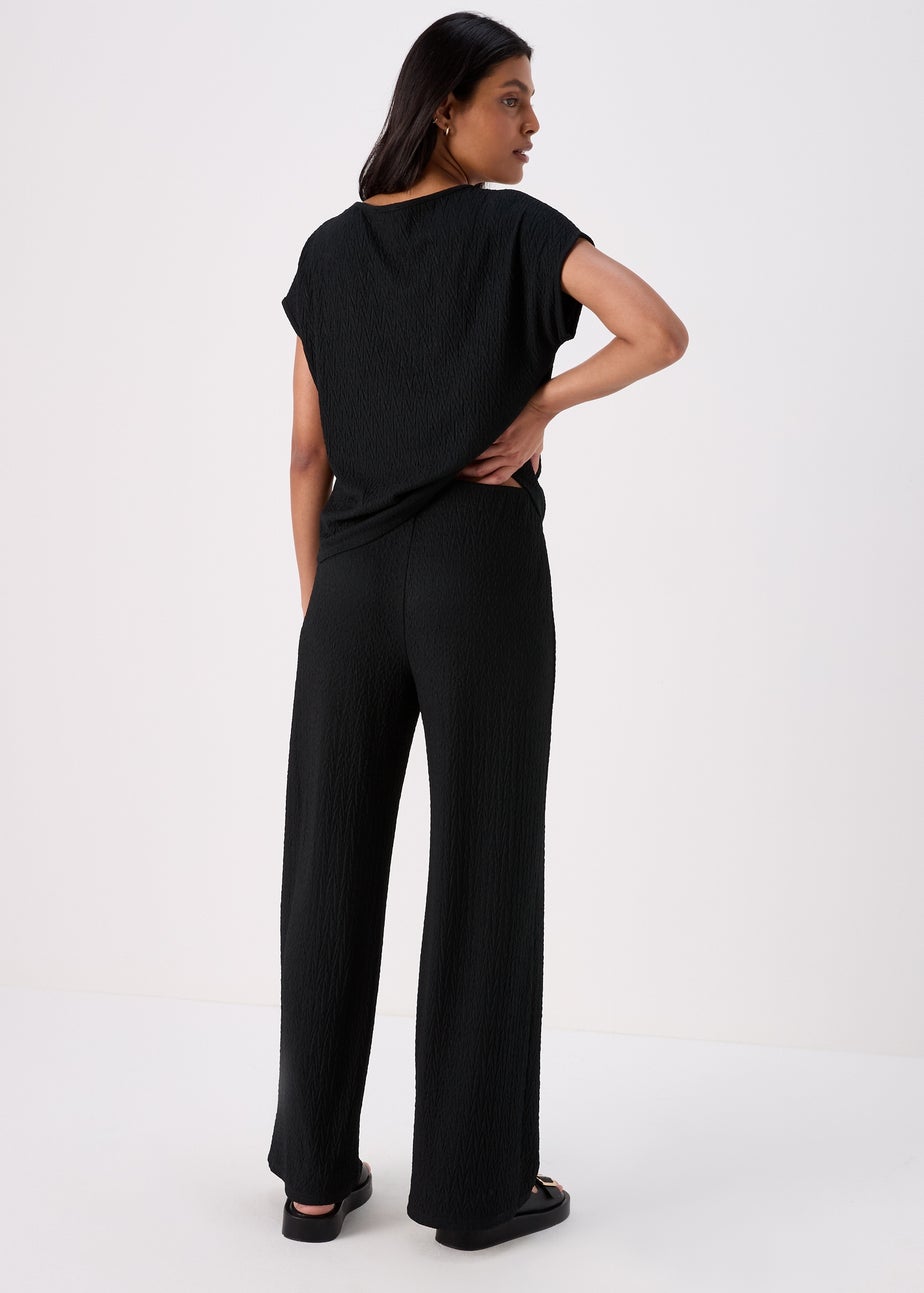 Black Wide Leg Textured Co-Ord Trousers