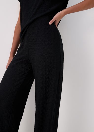 Black Wide Leg Textured Co-Ord Trousers