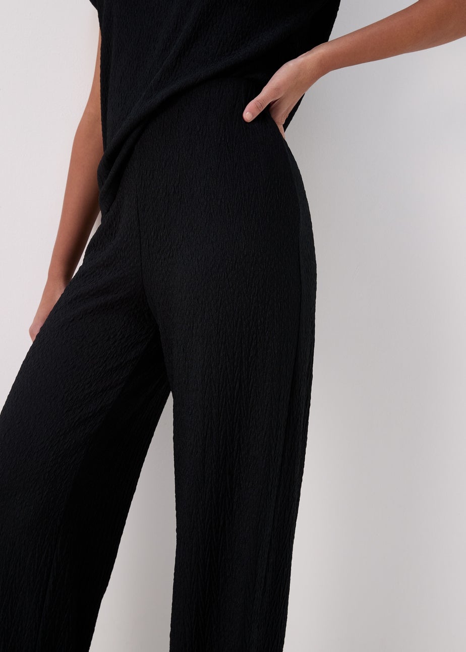 Black Wide Leg Textured Co-Ord Trousers