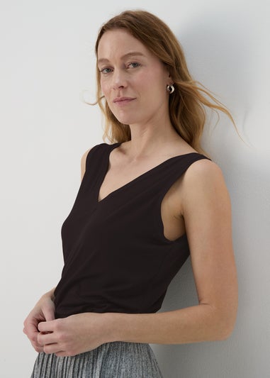 Black Plain V Neck Vest