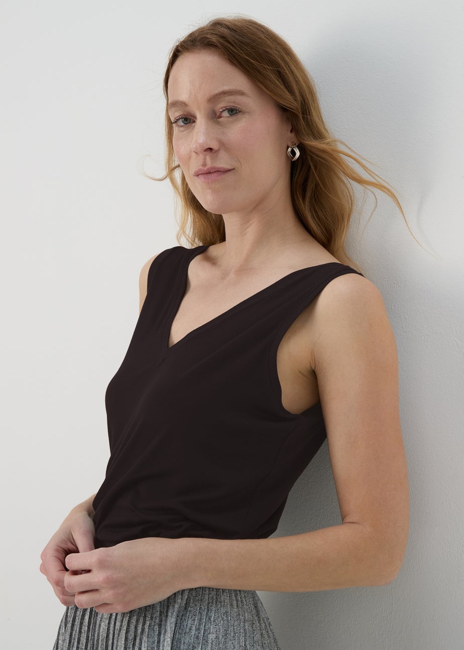 Black Plain V Neck Vest