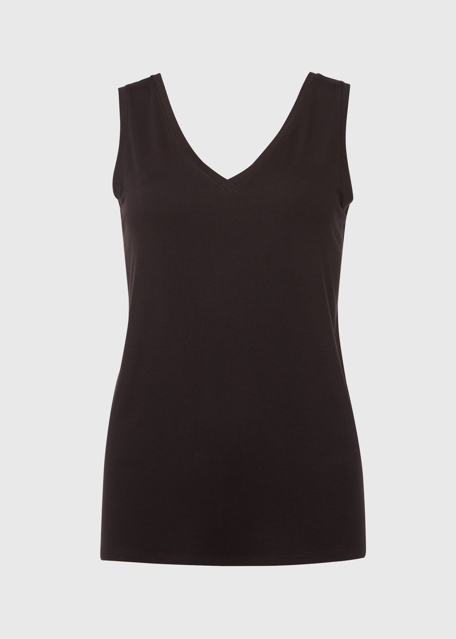 Black Plain V Neck Vest