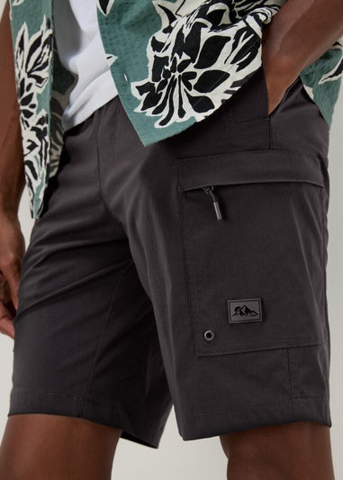 Black Technical Drawcord Cargo Shorts