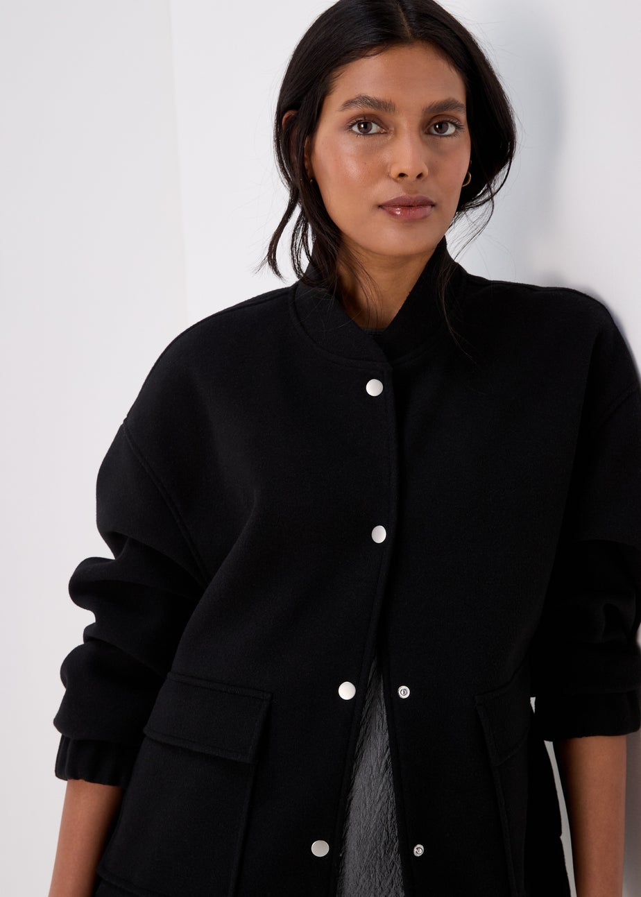 Black Wool Touch Bomber Jacket