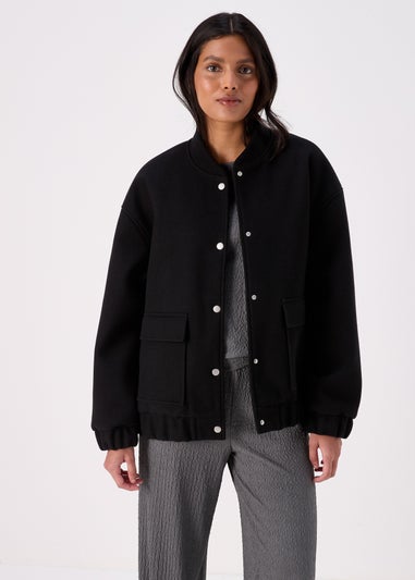 Black Wool Touch Bomber Jacket