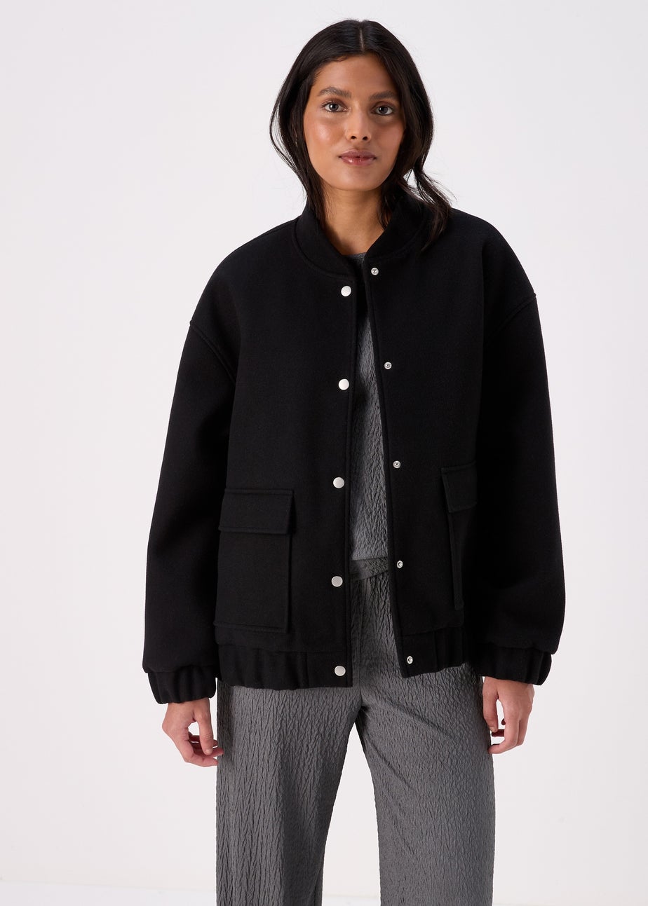 Black Wool Touch Bomber Jacket