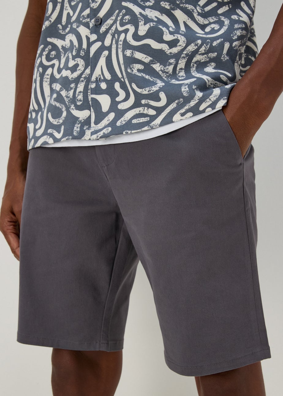 Grey Straight Fit Chino Shorts