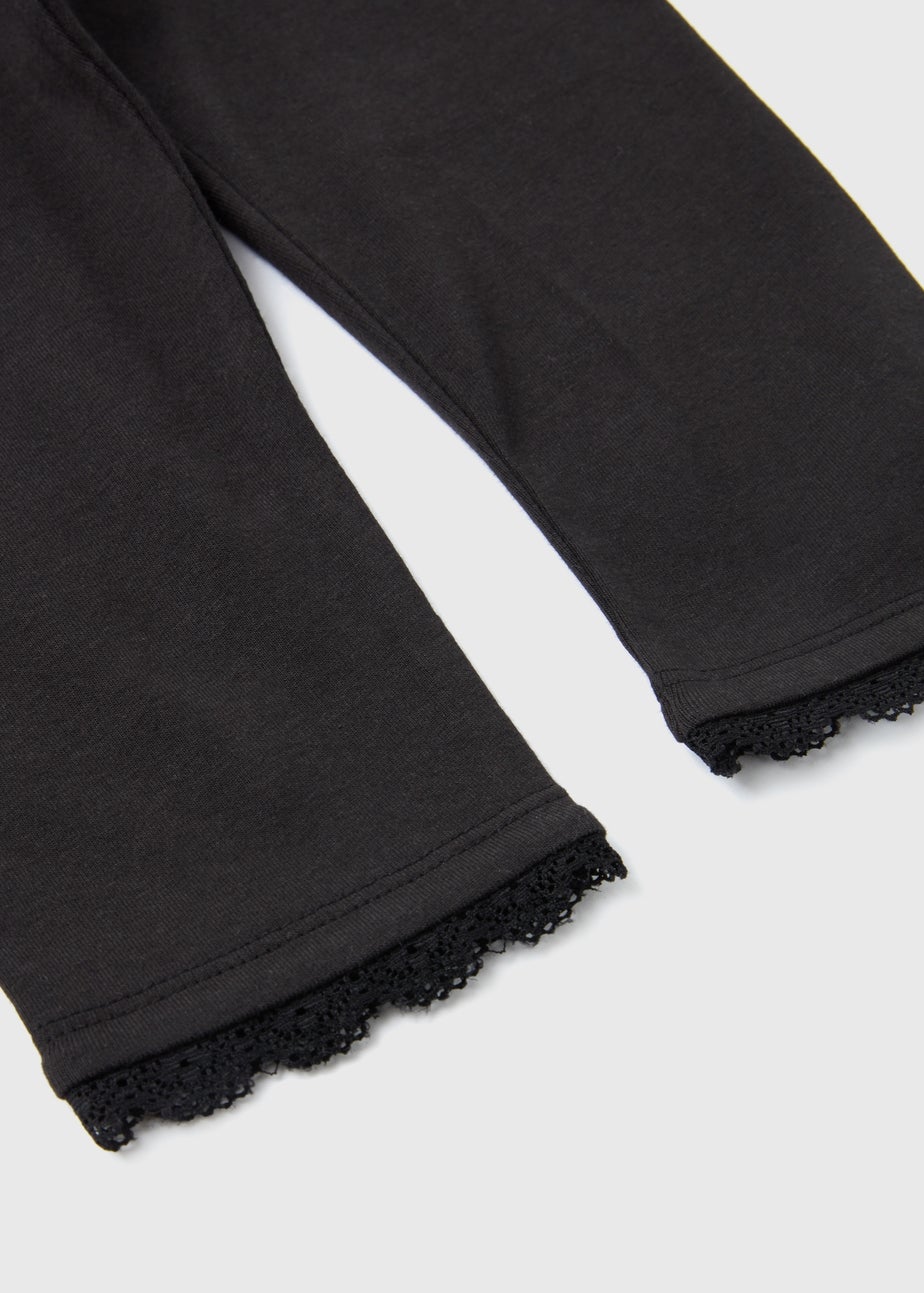 Girls Black Lace Trims Leggings (1-7yrs)