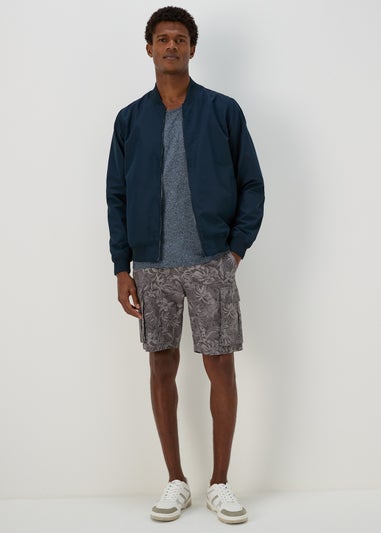 Grey Basic Print Cargo Shorts